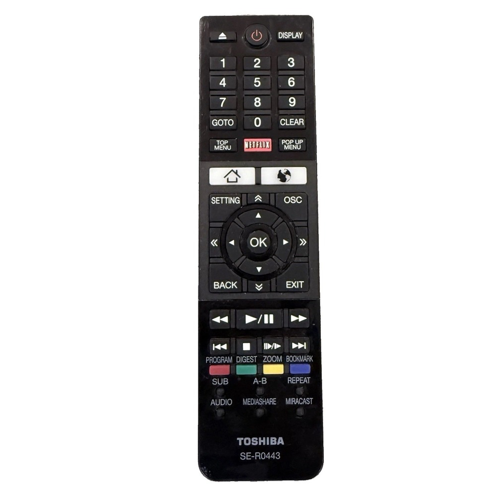 Toshiba SE-R0443 Blu-Ray DVD Player Remote Control BDX3500 BDX5500 Black OEM